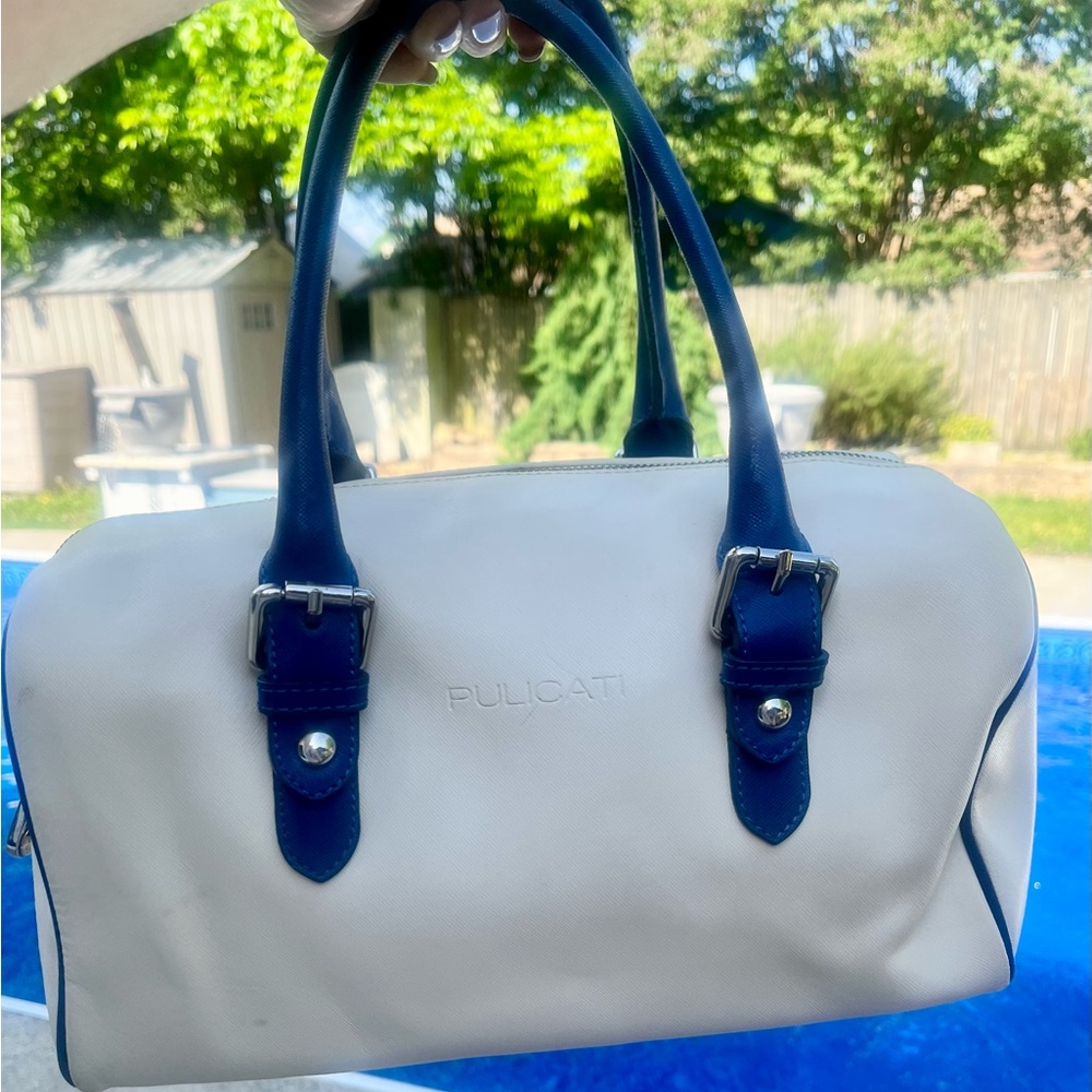 PULICATI Cream and Blue Satchel ITALIAN LUXURY